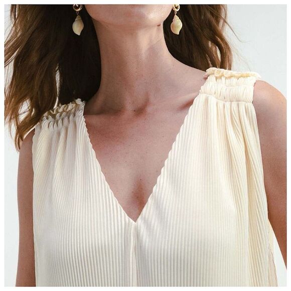 Darling Society Espresso Plisse Maxi Dress Womens Sz S Beige V-Neck Sleeveless - Picture 2 of 16